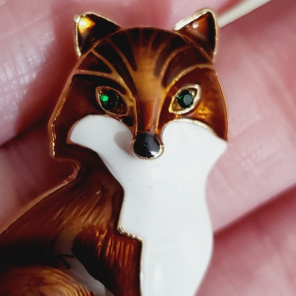 Fox brooch enamel crystal brown fall autumn animal woodland necklace pendant - Picture 2 of 9